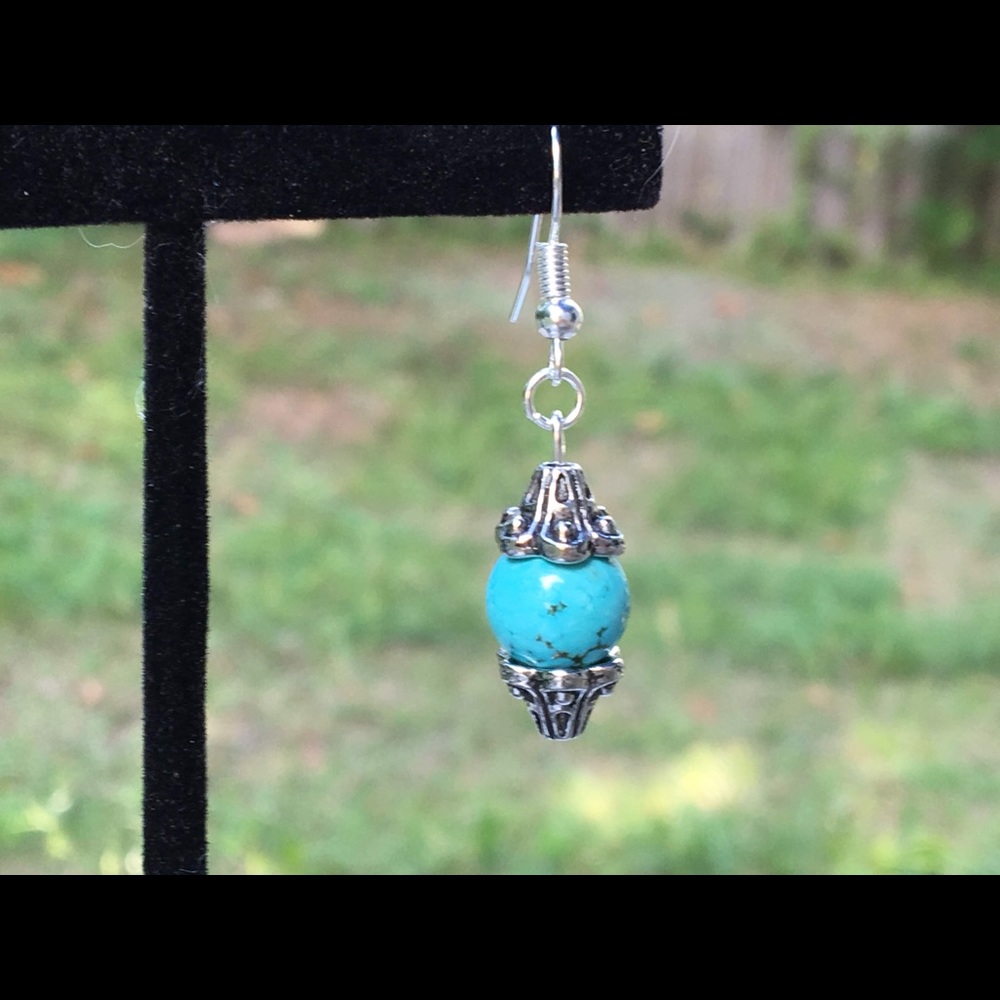 Turquoise Magnesite Drop Earrings - Picture 8 of 8